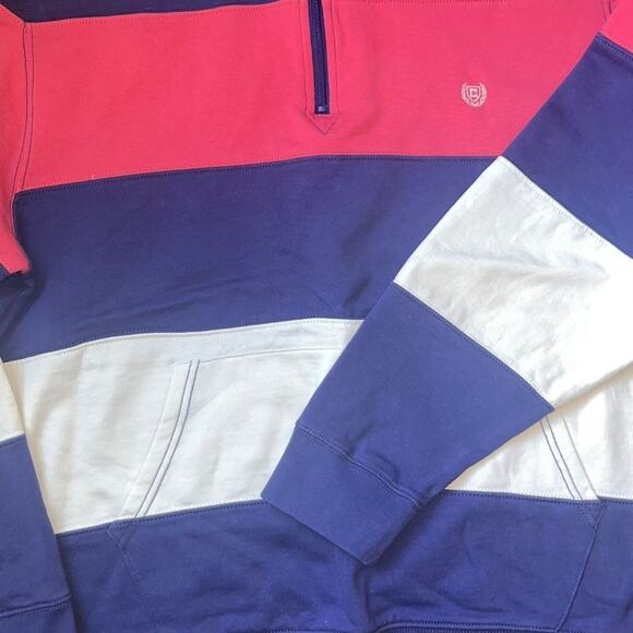 Chaps Pullover Fleece Mens Size XXL Pink Blue White Striped Comfy 1/4 Zip - Picture 2 of 7